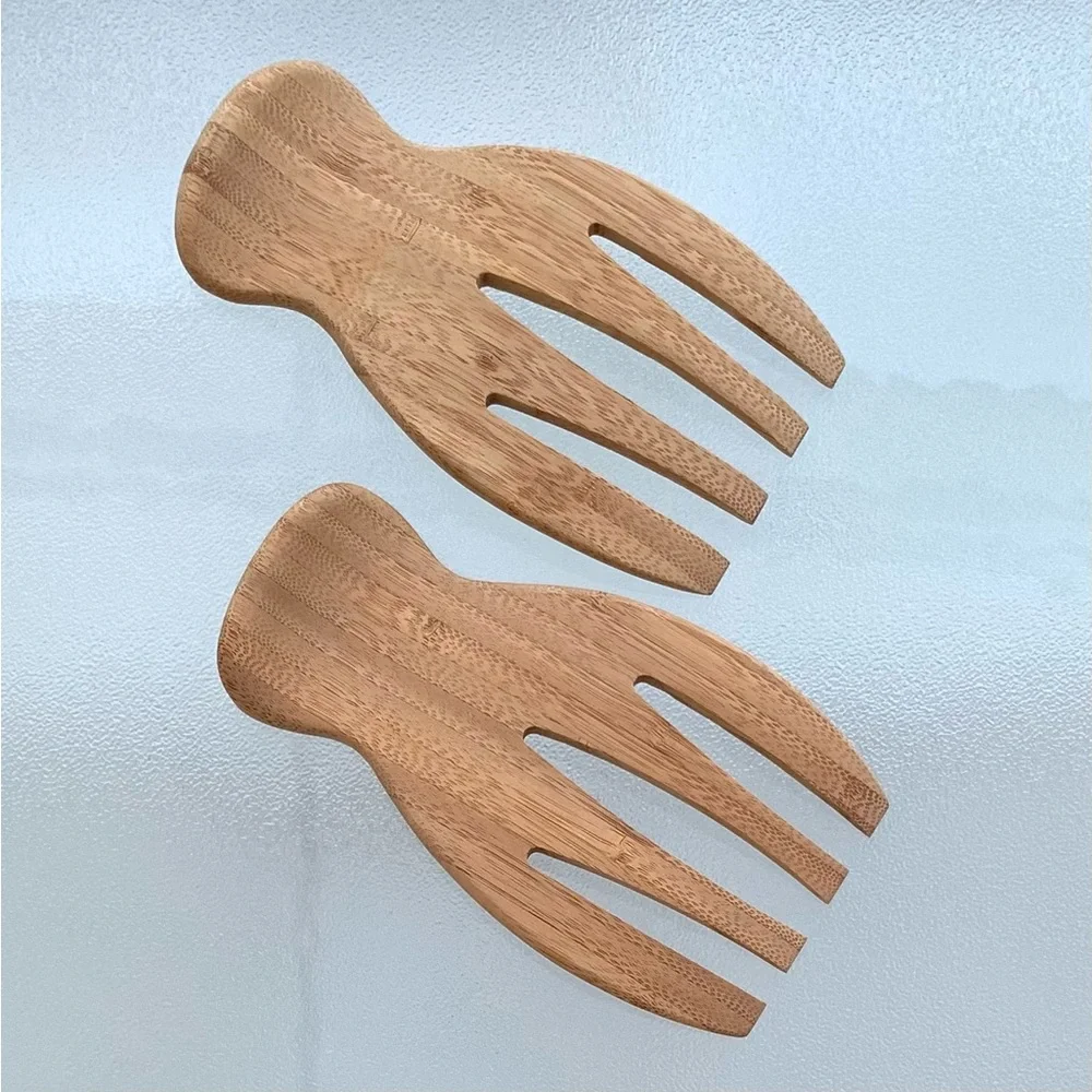 Wooden Bamboo Salad Hands Serving Utensils